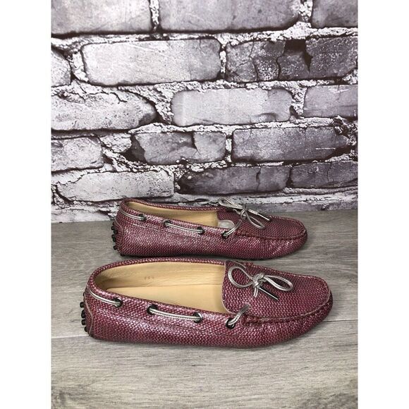 TODS Pink Metallic Leather Moccasins Driver Loafers Flats Women Sz 35.5EU/5M US - Picture 12 of 16